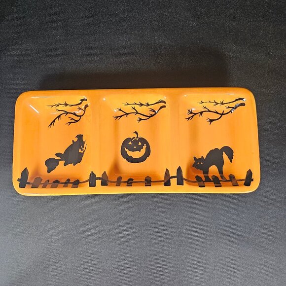 Sur La Table Halloween Divided Tray 14" x 16" Witch Pumpkin And Cat - Picture 1 of 11